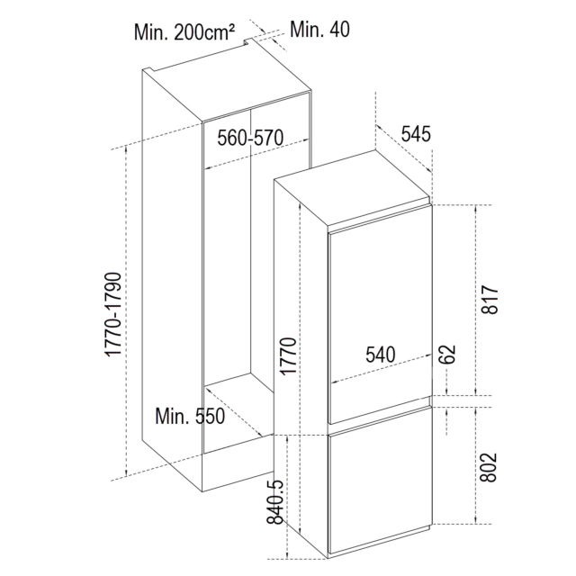 Cata FFBIFF5050E 54cm Built-In Frost Free Fridge Freezer