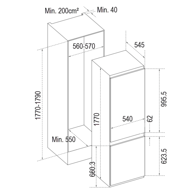Cata FFBIFF7030E 54cm Built-In Frost Free Fridge Freezer