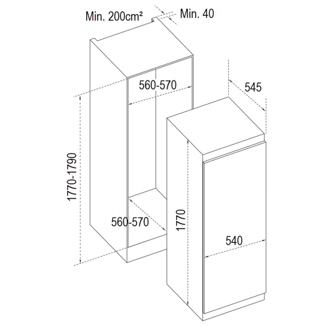 Cata FFTL60E 54cm Built-In Tall Larder Fridge