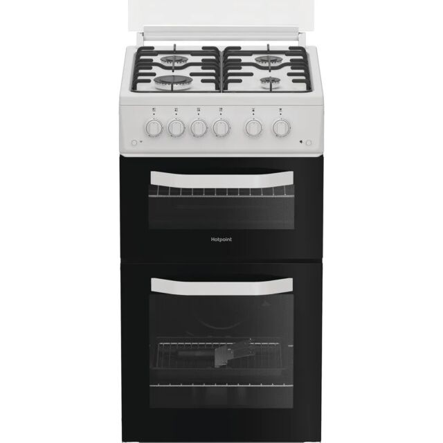 Hotpoint HTG5GCWL 50cm Gas Twin Cavity Cooker with Glass Lid