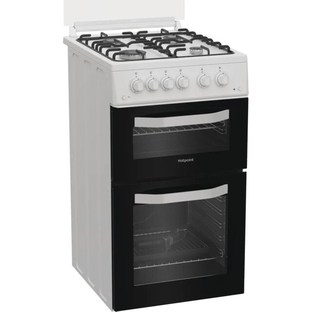 Hotpoint HTG5GCWL 50cm Gas Twin Cavity Cooker with Glass Lid