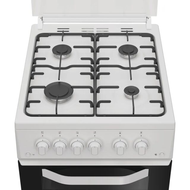 Hotpoint HTG5GCWL 50cm Gas Twin Cavity Cooker with Glass Lid