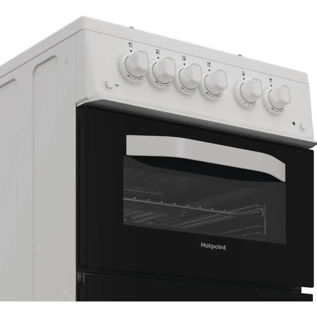 Hotpoint HTG5GCWL 50cm Gas Twin Cavity Cooker with Glass Lid