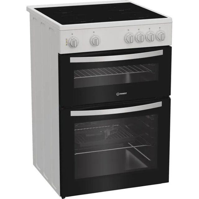 Indesit ITE6VMW 60cm Electric Double Oven Cooker w/ Ceramic Hob