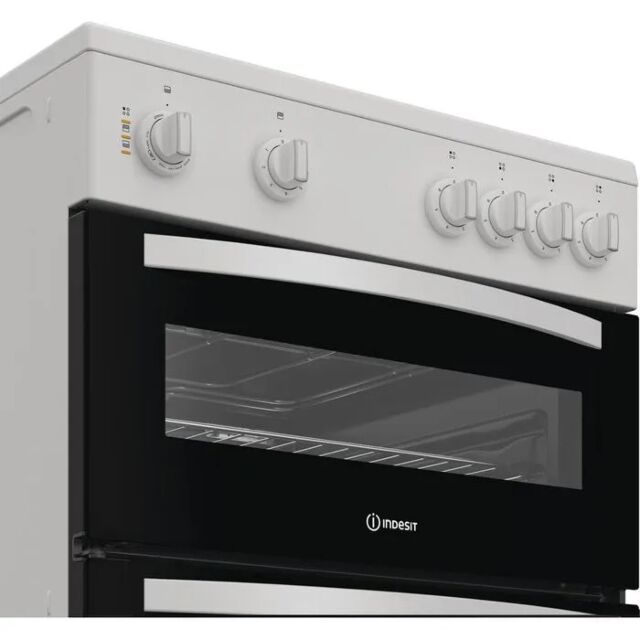 Indesit ITE6VMW 60cm Electric Double Oven Cooker w/ Ceramic Hob