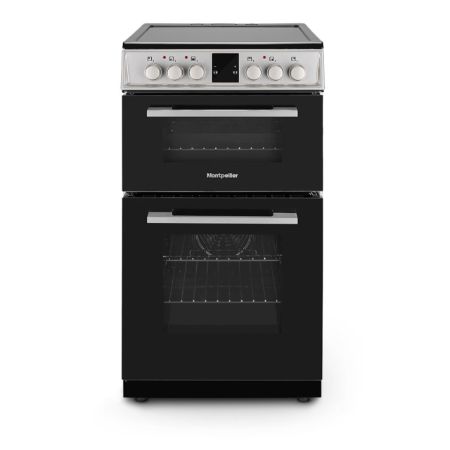 Montpellier MDOC50FS 5cm Double Oven Electric Cooker with Ceramic Hob - Silver