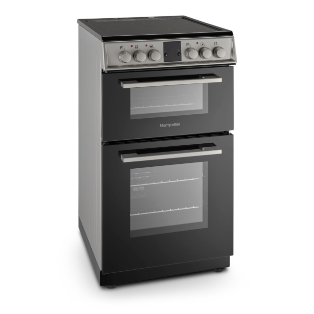 Montpellier MDOC50FS 5cm Double Oven Electric Cooker with Ceramic Hob - Silver