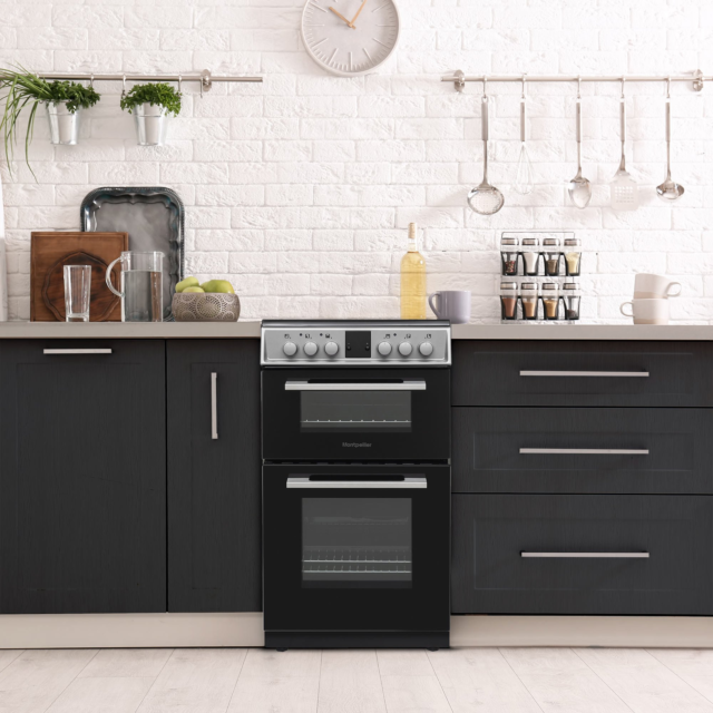 Montpellier MDOC50FS 5cm Double Oven Electric Cooker with Ceramic Hob - Silver