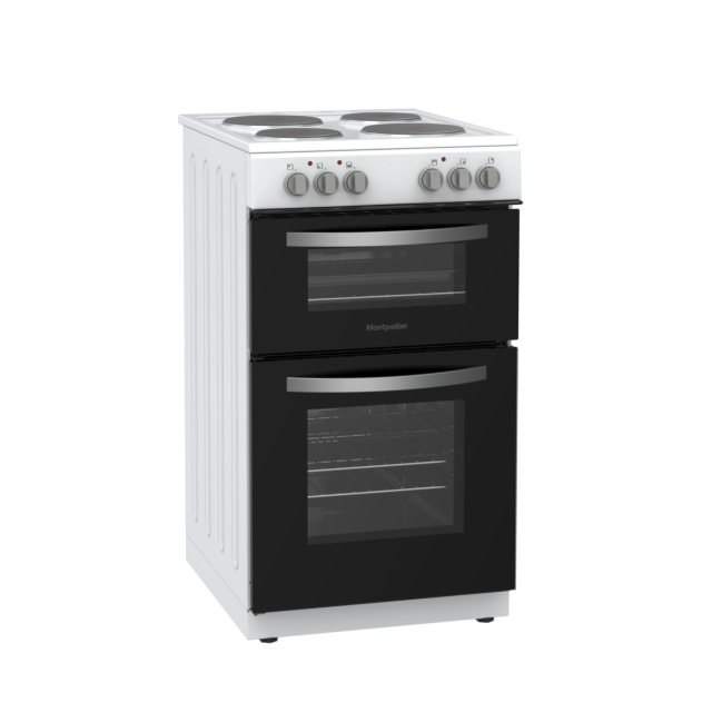 Montpellier MTCE50W Montpellier MTCE50W 50cm Twin Cavity Oven Electric Cooker with Solid Plate Hob -