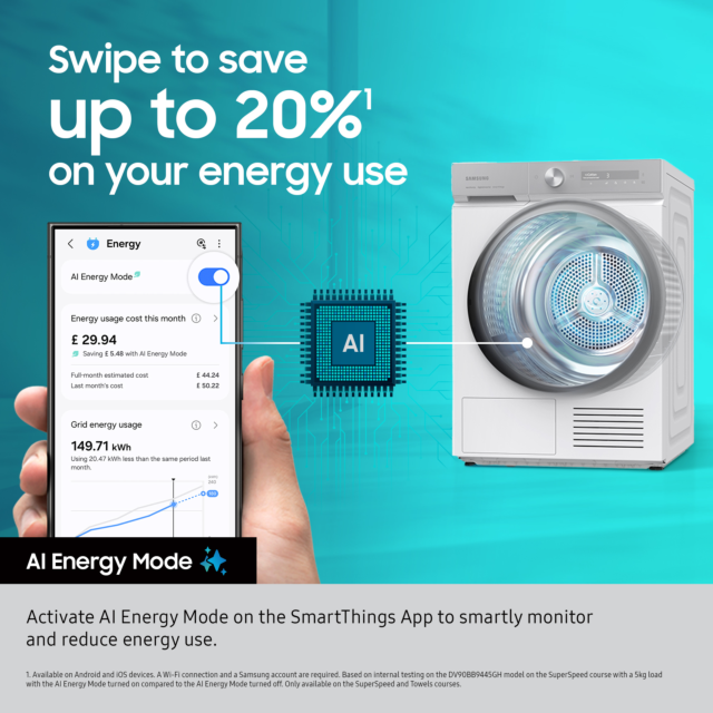 Samsung DV90F09F4SU1 9kg Heat Pump Tumble Dryer - Dark Grey